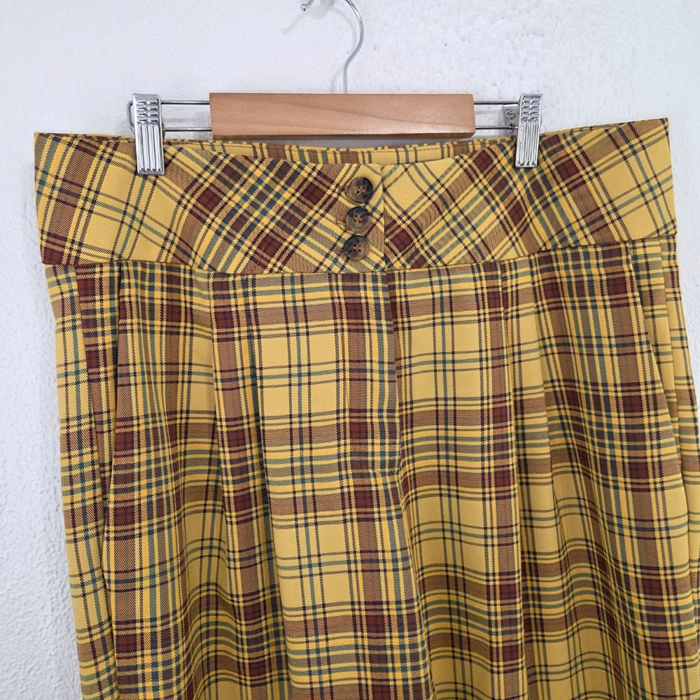 Anthropologie Plaid Wide Leg Pants Marygold Gold Tartan yellow women's large L - Picture 5 of 7